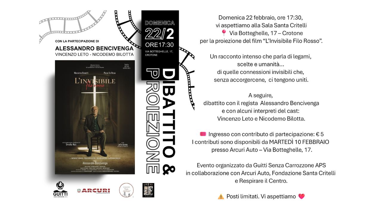 Cinema e riflessione a Crotone: “L’Invisibile Filo Rosso” arriva in sala con regista e cast
