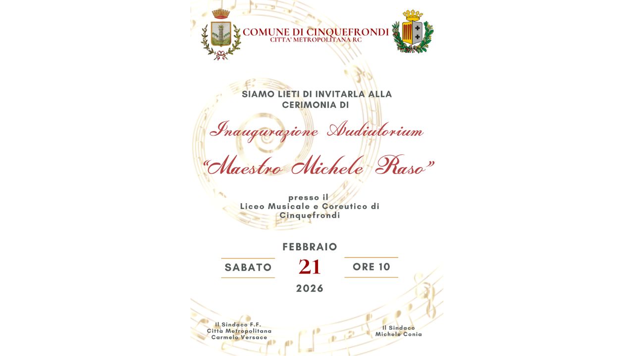 Cinquefrondi rende eterno il Maestro Raso: l’Auditorium del Liceo Musicale porterà il suo nome