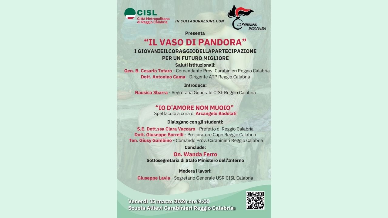 “Il Vaso di Pandora”: a Reggio Calabria studenti, istituzioni e Carabinieri insieme per costruire una cultura della legalità