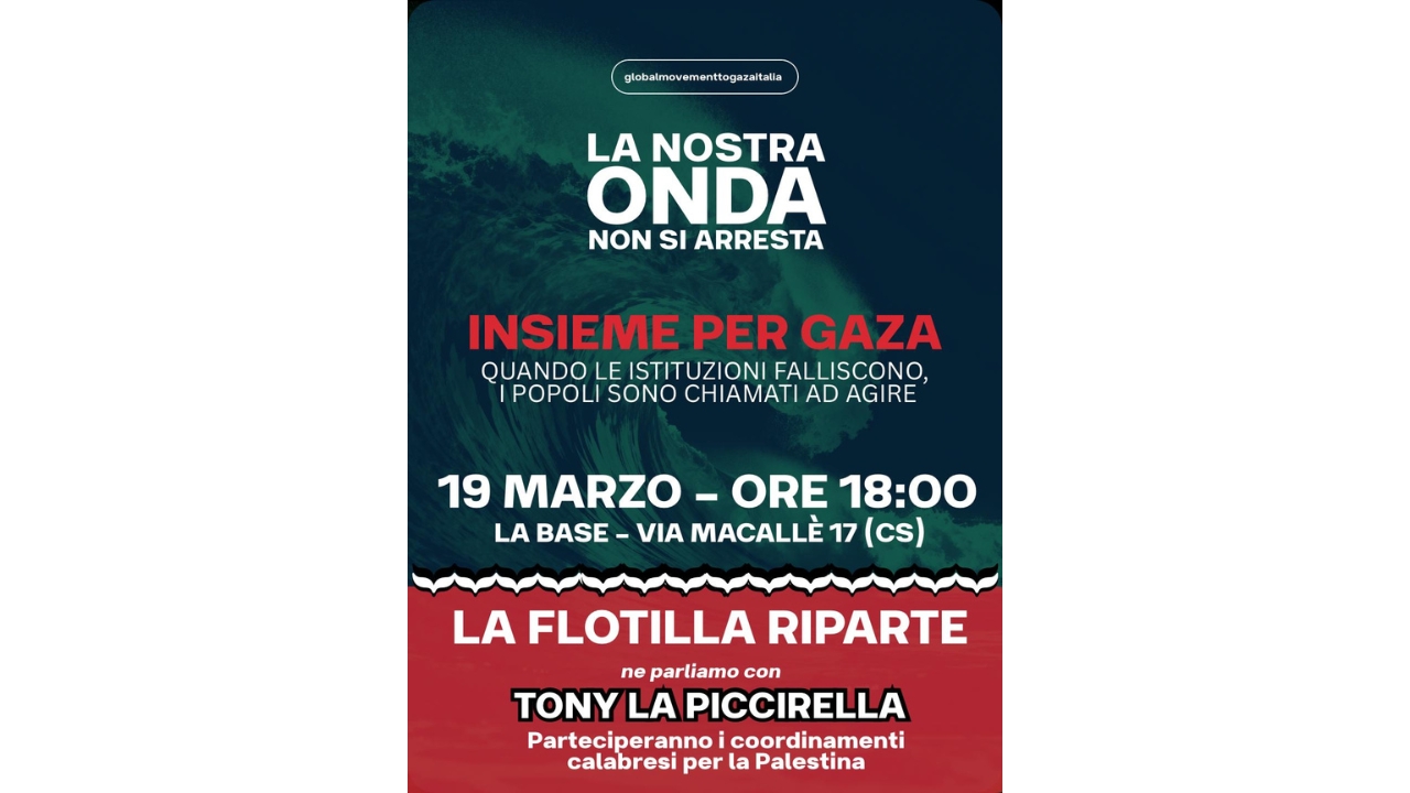 “La Flotilla riparte”: a Cosenza incontro pubblico sulla missione internazionale verso Gaza