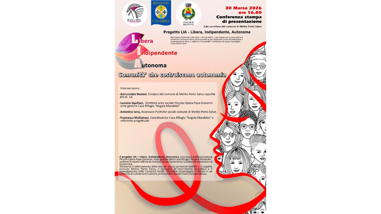 “LIA”, a Melito Porto Salvo un progetto per trasformare il coraggio delle donne in autonomia e rinascita