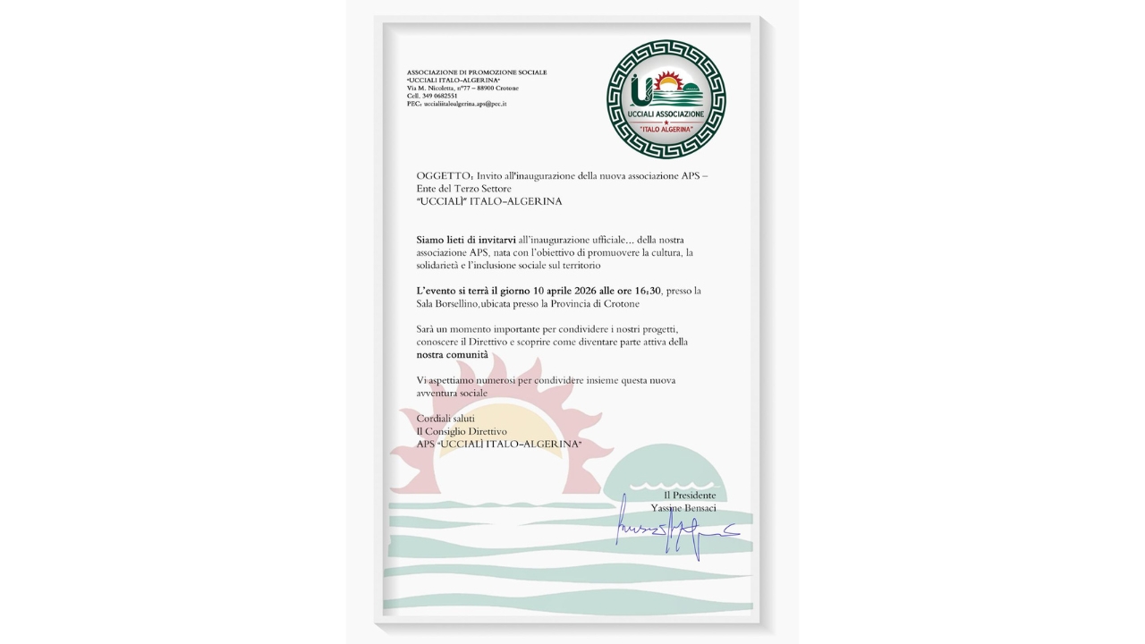Nasce a Crotone l’APS “UCCIALI Italo-Algerina”: un ponte di cultura, inclusione e comunità