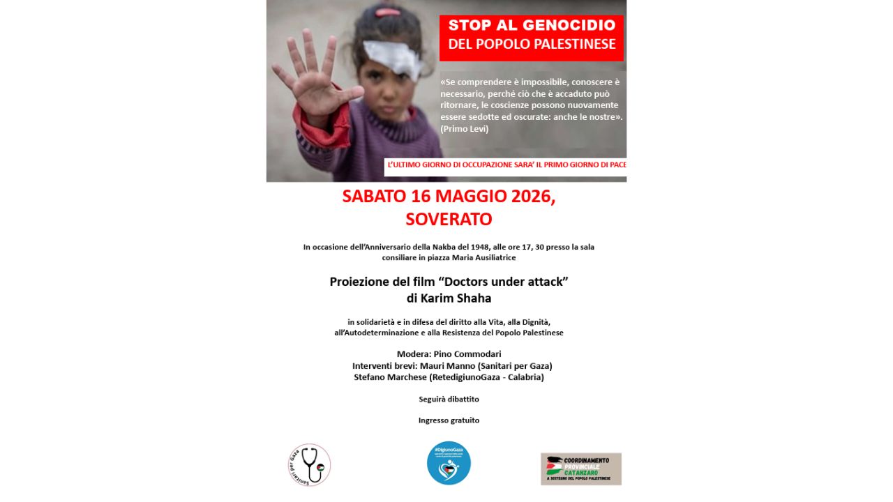 “Nakba infinita”: a Soverato un incontro pubblico per la Palestina tra memoria, diritti e solidarietà