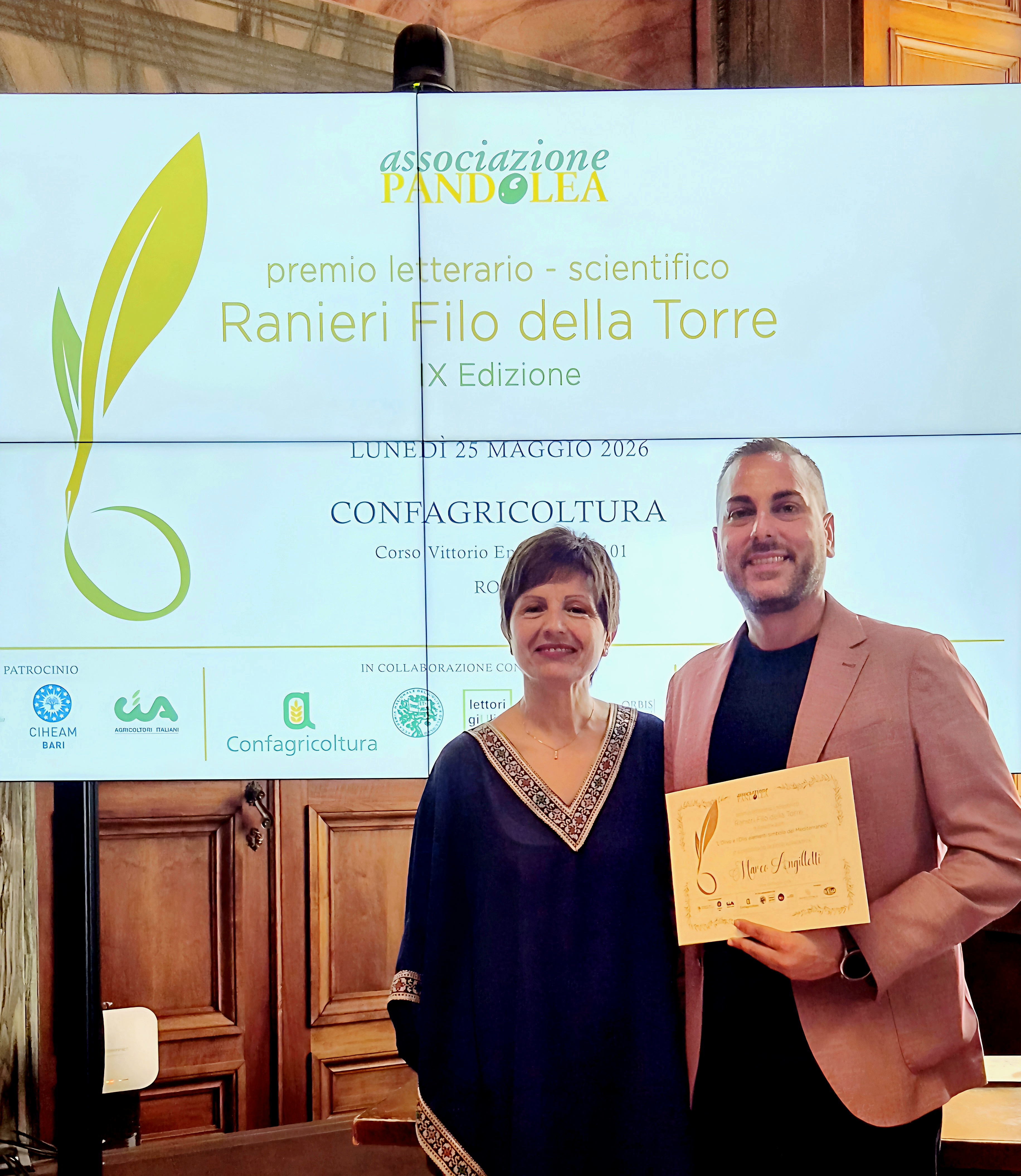 La Calabria brilla a Roma: Marco Angilletti premiato al prestigioso “Ranieri Filo della Torre”