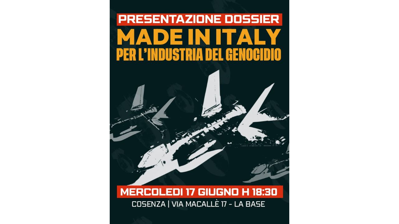Made in Italy e filiera bellica: a Cosenza il dossier sulle responsabilità italiane nel conflitto in Palestina