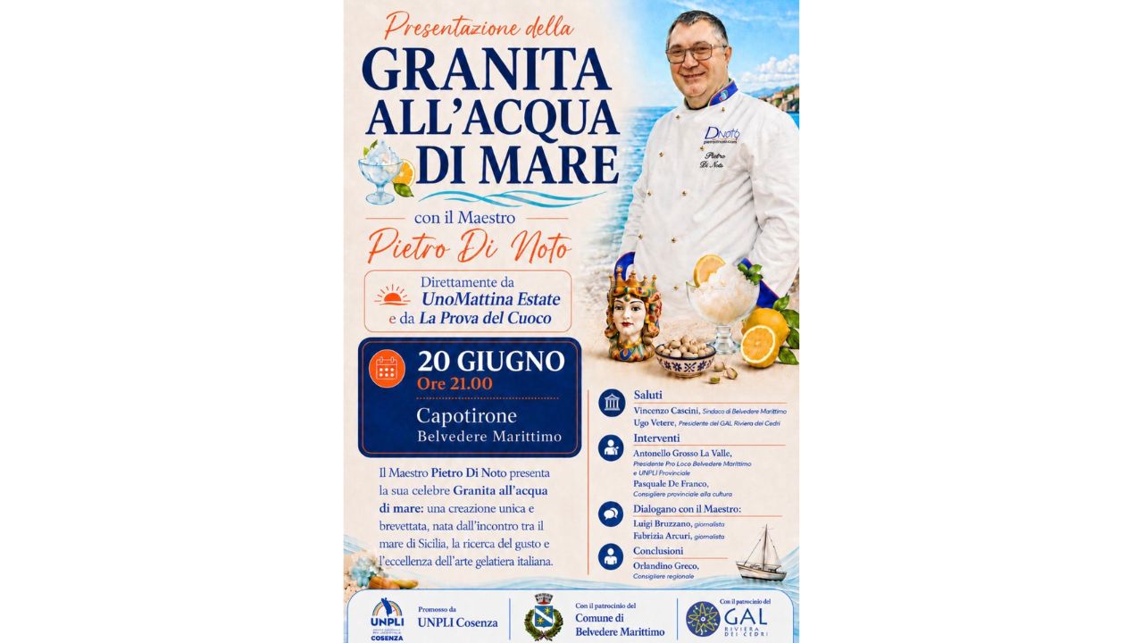 L'ALCHIMIA DEL MEDITERRANEO A BELVEDERE MARITTIMO: IL MAESTRO DI NOTO RIVOLUZIONA LA GRANITA CON L'ACQUA DI MARE
