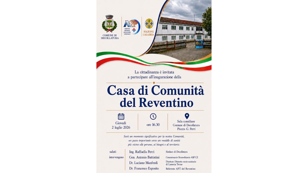 Sanità più vicina ai cittadini: Decollatura inaugura la Casa di Comunità del Reventino