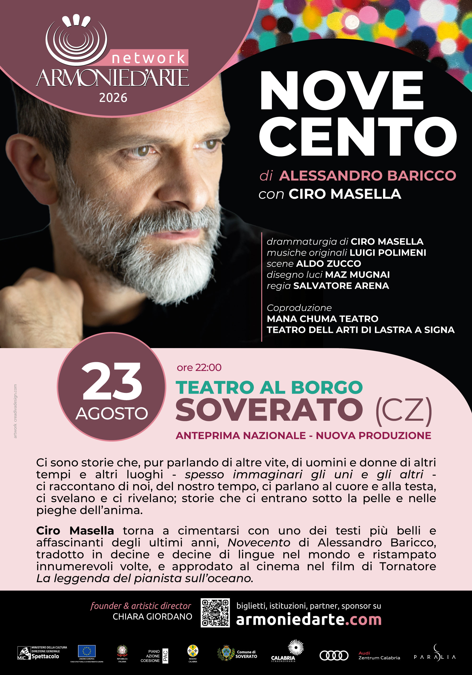 Armonie d’Arte, doppia anteprima nazionale: “Novecento” a Soverato e “Agamennone” a Scolacium