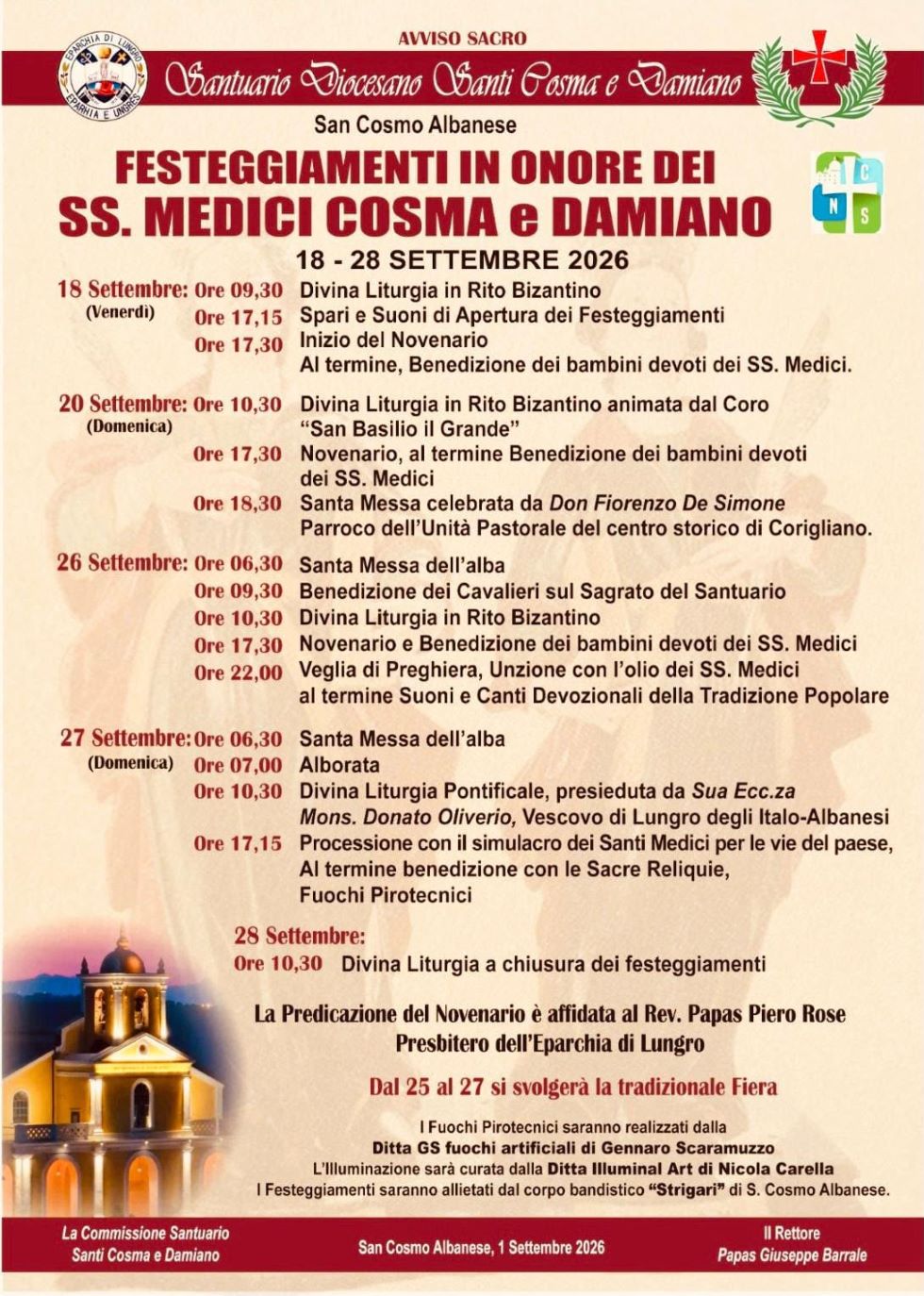 San Cosmo Albanese, al via i festeggiamenti per i Santi Medici Cosma e Damiano