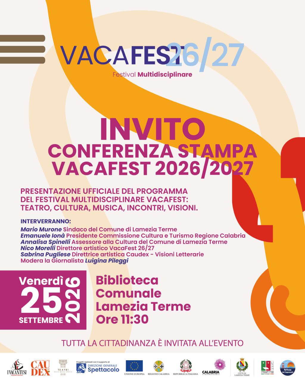 Lamezia Terme, venerdì la presentazione di VACAFEST 2026/2027: teatro, cultura e musica